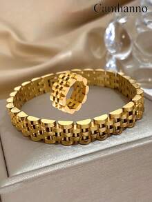 Camhanno 2 件优雅时尚不锈钢手链套装 - 不锈钢精致简约女士魅力手链和戒指，低调奢华，引领珠宝手链组合时尚礼物，圣诞节情人节生日礼物 - 彩色 - 查看 9