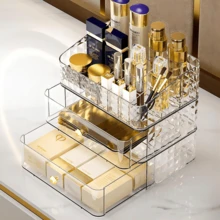 3 Tier Clear Makeup Organizer With Drawer, Cosmetic Storage For Dresser Countertop And Bathroom Vanity,  Versatile Perfume Vanity Organizer, Cosmetic Display Case,Beauty Holder For Lipstick Brush Skincare - 無色 - 查看 9