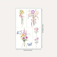 1 件高品质时尚多巴胺蝴蝶花束临时纹身，防水、防汗、可水洗，适合女性 - 彩色 - 查看 6