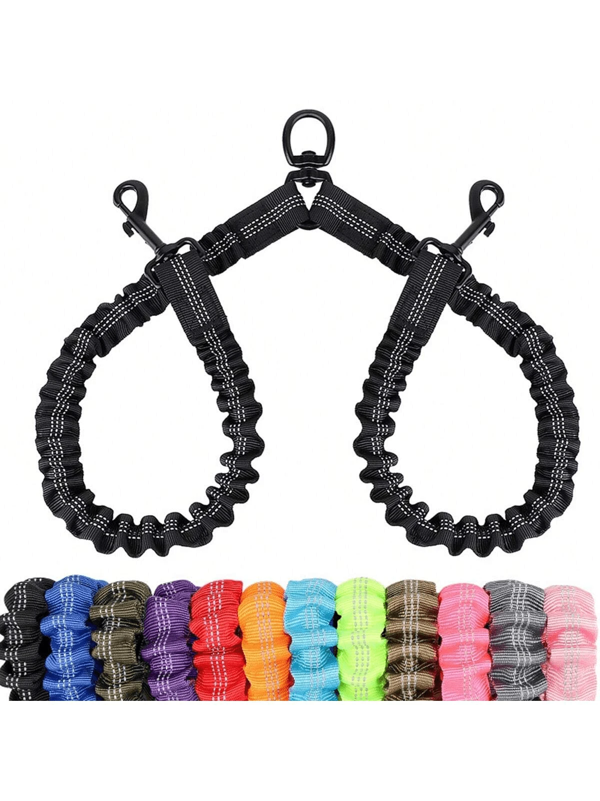 1pc 360° Swivel Dog Leash, Anti-, Shock Absorbing Reflective Elastic Leash, Comfortable For Walking 2 Dogs