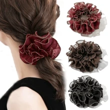 1 件女士缎面发圈、优质发带、马尾辫固定发饰、马尾辫固定器、发圈、发橡皮筋、发绳、发饰