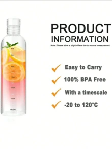 1 szt. Kubek ze skalą czasu, minimalistyczny, przezroczysty plastikowy kubek, unisex, odpowiedni do szkoły, samochodu, na zewnątrz, na siłownię, kemping