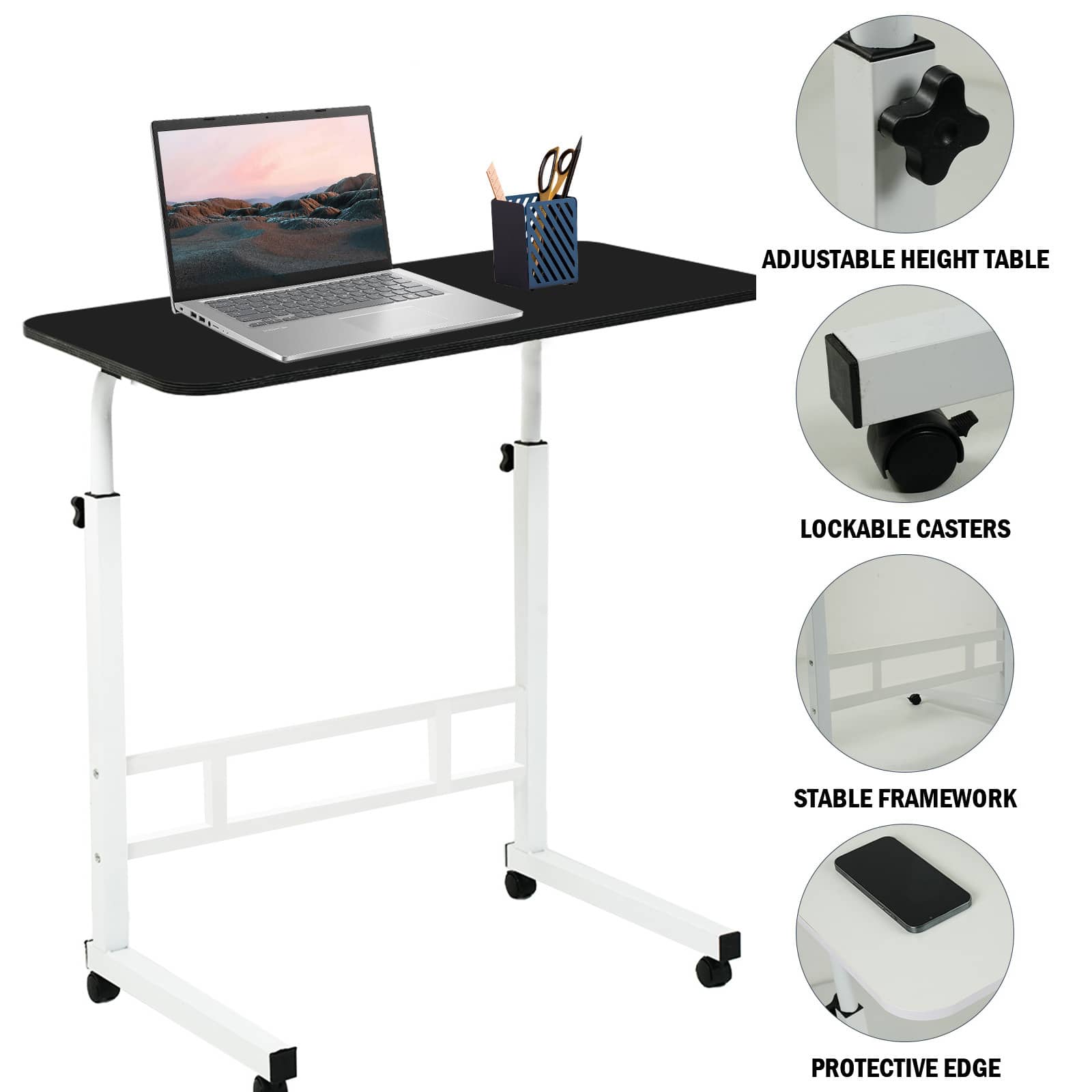 Side Table Mobile Standing Desk Adjustable Height Portable Laptop Table, TV Tray Computer Workstation Sofa Bed Table For Home Office, Desktop 23.7" L Or 31.5"L X 15.8" W,