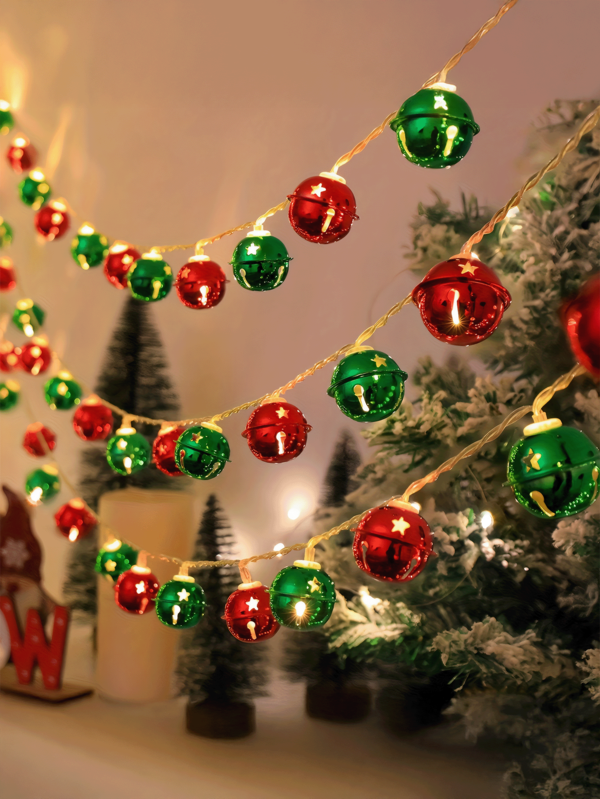 1,5M Luces de cadena con forma de estrella, luces de hadas con campanas navideñas a pilas, resistentes al agua, para interiores y exteriores, luces de Navidad parpadeantes para dormitorio, fiesta, boda, árbol de Navidad (blanco cálido), decoraciones navideñas, decoración de invierno para la habitación