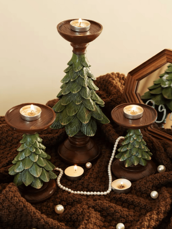 1个树脂烛台，可用于桌面装饰、圣诞树装饰、新年礼物、家居装饰、婚礼餐桌中心摆件、棒状烛台（绿色圣诞树烛台）、圣诞装饰、房间装饰、圣诞礼物