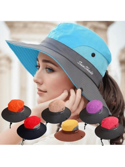 1 女士多色时尚遮阳防晒双色帽，绣有防风绳，透气，可扎成马尾辫。渔夫帽适合日常旅行、海滩度假、返校等场合，也适合万圣节、圣诞节等节日。