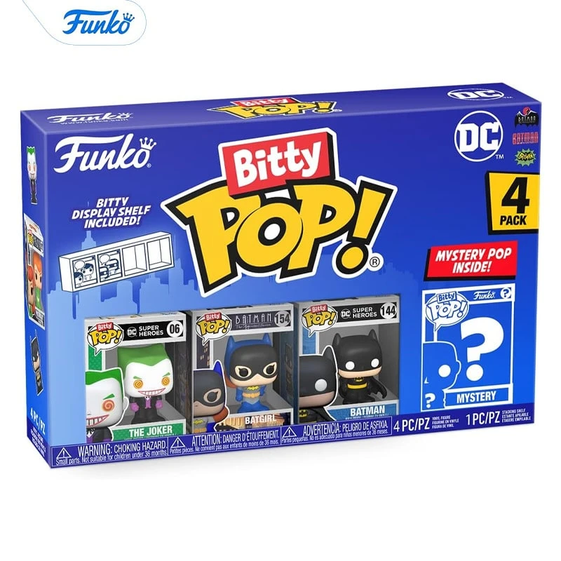 Funko Bitty POP: Joker de DC paquete de 4 unidades de 0.9 pulgadas (2.2 cm) - Coleccionables de Joker de DC - Incluye soporte de exhibición apilable - Idea de regalo - Bolsa de obsequio/relleno de calcetín - Multicolor - Ver 1