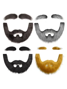 1 pezzo Set di baffi e sopracciglia finti autoadesivi - Accessorio costume originale, facile da indossare, adatto per feste e Ognissanti - Barba in fibra sintetica extra large con fascia elastica regolabile, forniture per feste di Ognissanti, decorazioni di Ognissanti, costumi di Ognissanti