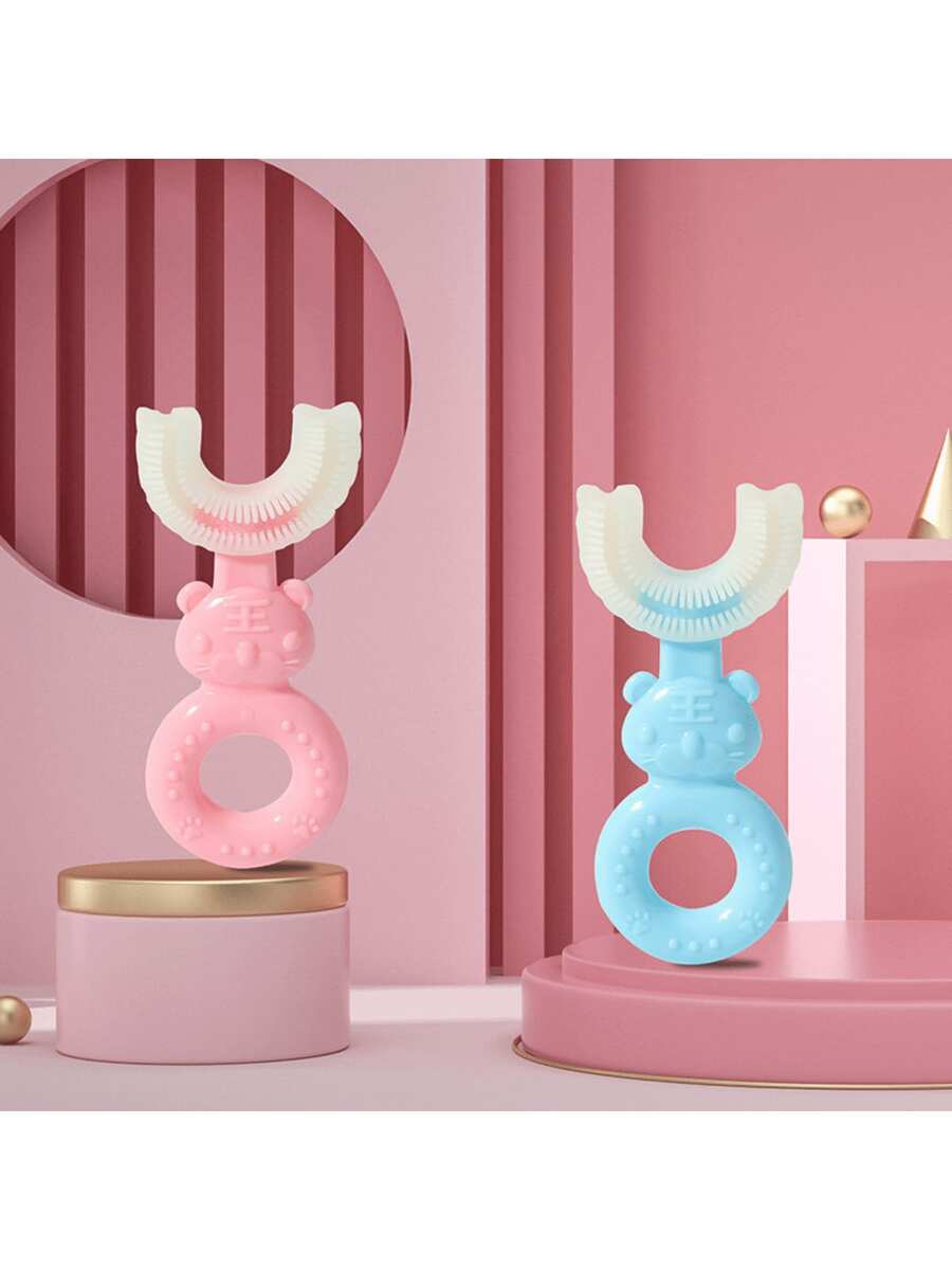 1 pieza Cepillo de dientes en forma de U para niños con diseño de dibujos animados, cepillo de dientes suave y lindo para bebés para limpieza y cuidado - Multicolor - Ver 1