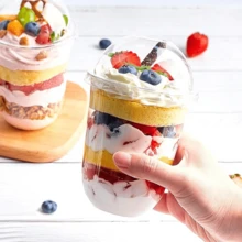 50/100Pack Plastic Parfait Cups With Dome Lids, Dessert Cups, 12/16oz Yogurt Parfait Cups With Sporks, Clear Plastic Cup With Dome Lids (No Hole) For Yogurt, Dessert, Ice Cream, Cupcake, Snacks, Pudding, Fruits - 16盎司 - 查看 4