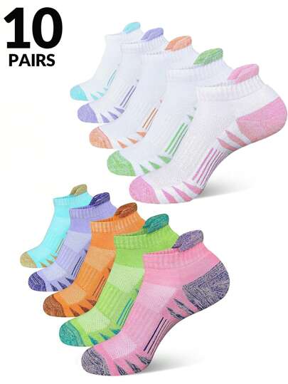 10/5 双女士袜子，运动踝袜，适合所有季节，女士跑步压缩袜，舒适柔软带扣袜