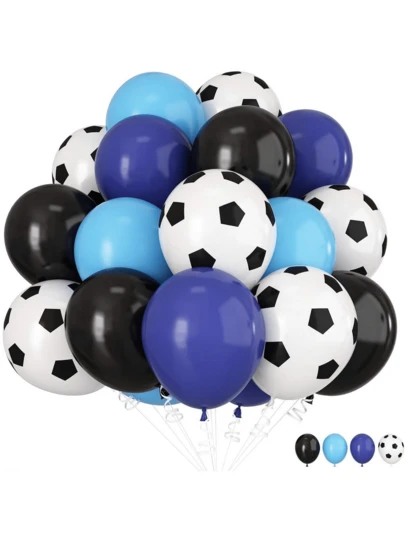 30 Adet Futbol Balonu, Mavi ve Siyah, Futbol Baskılı Balon Seti, 25 cm ve 30 cm Futbol Temalı Doğum Günü Partisi Süslemeleri, Erkekler İçin Futbol Temalı Parti İçin Uygun