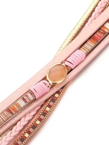 1 件水晶铜管锆石手链，粉色，女士母亲节礼物