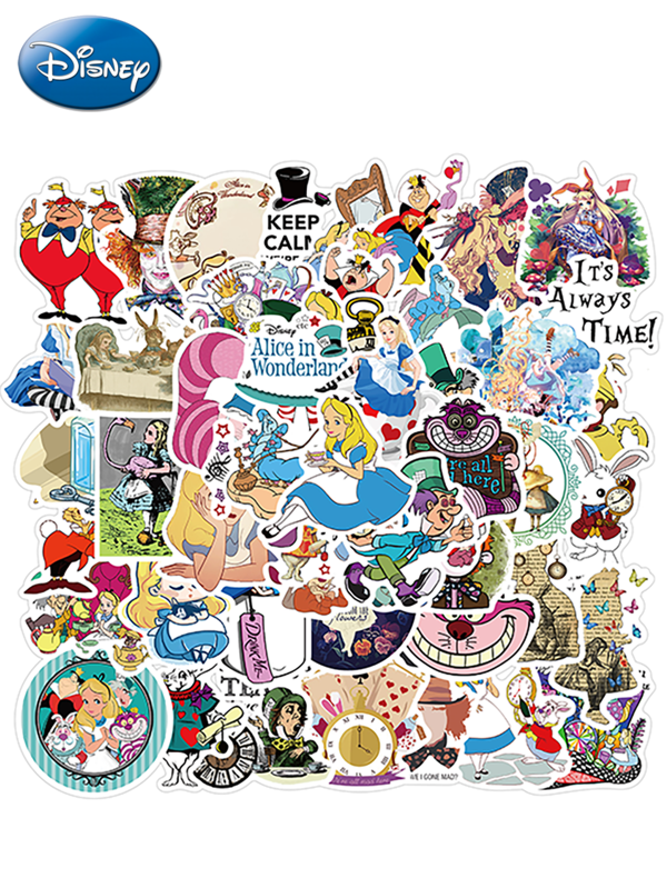 Disney 50 件爱丽丝梦游仙境官方*贴纸包卡通美国电影乙烯基防水贴纸贴花适用于水瓶笔记本电脑手机滑板剪贴簿 Gutair 派对礼物供应有趣的情人节礼物爱丽丝白兔帽匠红心皇后