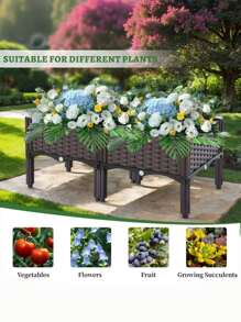 [Elevated Garden Bed] 2pcs/3pcs  Raised Garden Bed Planter Box With Drainage – Weather-Resistant Elevated Plastic Boxes For Outdoor Vegetables & Flowers – Easy Setup Garden Kit For Patio, Backyard, Courtyard - 灰色 - 查看 3
