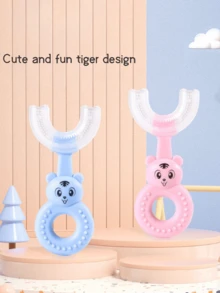 1 pieza Cepillo de dientes en forma de U para niños con diseño de dibujos animados, cepillo de dientes suave y lindo para bebés para limpieza y cuidado - Multicolor - Ver 7