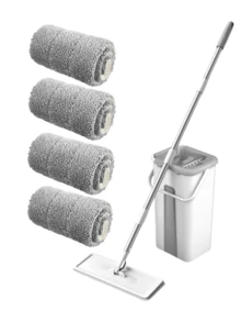1 Set Family Cleaning Brush Kit Includes 3pcs Mop Cloths, Removable Mop Head, Extendable Handle With Bucket, Hand Wash Cloth, Suitable For Tile, Wood Flooring, Marble Mop Cleaning Supplies, Ideal Gift - Grey - View 16