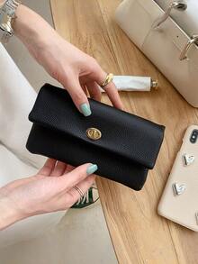 Dompet Anti-Pencurian RFID Unisex Warna Solid Ultra Tipis Tas Kartu Kredit Gesper Hadiah untuk Wanita Kantong Uang Dompet Panjang (Warna Kancing Acak) - MultiWarna - View 5