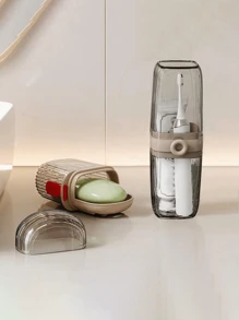 Doppelschicht-Design Reise-Seifenbox mit Deckel und 3-in-1 Mundspülbecher, wasserdichte Seifenbox, tragbarer 3-in-1 Mundspülbecher zum Zähneputzen, multifunktionaler Reise-Organizer, Mini-Luxus-Reise-Seifenbox für Zuhause, doppelschichtig versiegelt mit ablaufbarer Seifenbox, Rückkehr zur Schule