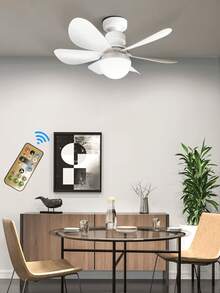 Wind Light Silent Ceiling Fan With Remote Control And 6-Leaf Silent LED Bulb - 白色 - 查看 1