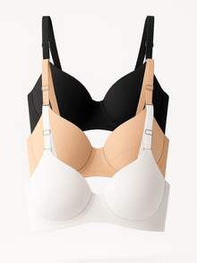 Kit 03 Sutiãs Reforçados com Bojo Sustentação, Estilo e Bem-Estar Preto Branco e Bege - Multicolorido - Visão 4