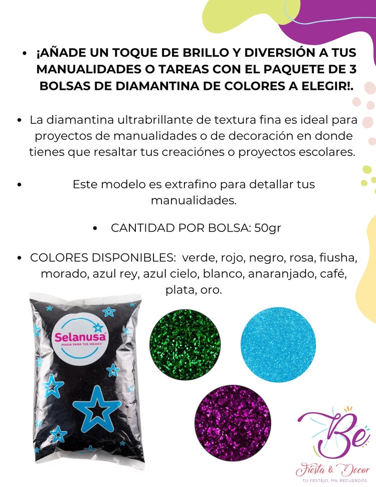 3 Bolsas de Diamantina Selanusa 50g - Dorado - Añade 2