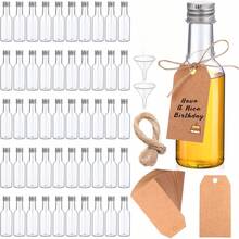 30 Stück Mini Spirituosenflaschen Set, 25ml, 50ml, 100ml, 150ml Plastik Spirituosenfläschchen, Mini Plastik Schnapsfläschchen mit Deckeln, 2 Flüssigkeitstrichter und Beigefarbene Etiketten, Mini Weinflaschen, Heißsaucenflaschen, Schnapsfläschchen, Mini Saftflaschen - Silberne Kappe - Übersicht 8