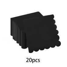 20pcs/40pcs/100pcs Black Cocktail Napkins Black Scalloped Paper Napkins Scalloped Bar Napkin Floral Shaped Beverage Dessert Napkin For Birthday Coffee Bar Kitchen Wedding Birthday Halloween Table Decorations