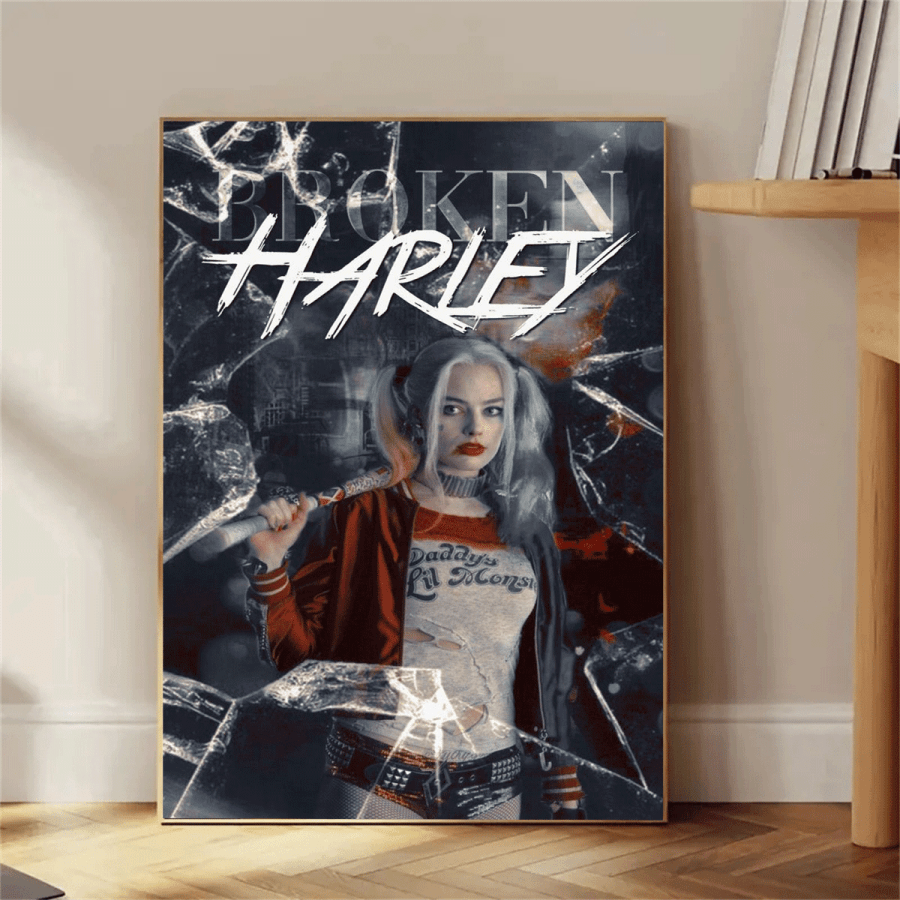 WB 1 Stück Harley Quinn Warner X-Force Leinwandkunst Poster - Ohne Rahmen, leuchtende Farben, Standardgröße einfach zu dekorieren, perfekt für Wohnzimmer, Schlafzimmer, Büro, Klassenzimmer und Valentinstag Dekoration, Heimdekoration, 2D flach, ideal für Raumdekoration