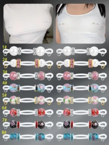 CIZME 1 对可爱仿珍珠乳环非穿孔乳头环适用于女性，假乳头环带心形链假乳头环可调节假乳头环