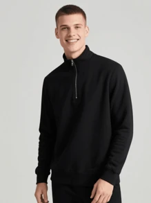 Men's Quarter Zip Pullover Hoodie - Multiple Colors Available - 黑色 - 查看 9