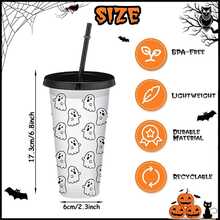 24-Pack Halloween Plastic Cups With Lids And Straws - Reusable 24 Oz Cold Drink Cups For Halloween Party Supplies