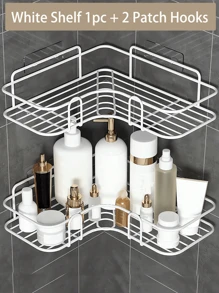 1 pieza Estantería triangular para baño, estantería de almacenamiento para dormitorio, estantería de almacenamiento para baño y cocina, estantería de almacenamiento de herramientas y utilidades, estantería para baño, cesta de ducha, estantería triangular sin taladro para baño y cocina, accesorios de baño, decoración de habitación