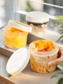 可重复使用的防漏酸奶布丁罐，带翻盖 - 用于隔夜燕麦片、酸奶、冰淇淋、谷物和水果布丁的容器，节省空间的圆柱形设计，防漏食品储存，乳制品保管器，光滑的容器外观