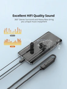 Auriculares con cable tipo C, auriculares con cable USB C para llamadas y música, auriculares estéreo con graves para dispositivos electrónicos - Tipo C - Ver 5