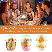50/100Pack Plastic Parfait Cups With Dome Lids, Dessert Cups, 12/16oz Yogurt Parfait Cups With Sporks, Clear Plastic Cup With Dome Lids (No Hole) For Yogurt, Dessert, Ice Cream, Cupcake, Snacks, Pudding, Fruits - 12 oz - 查看 8