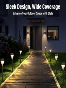 10 Solar LED Lawn Projection Lights, Oval Waterfall Pattern, ABS Flat Packaging, Polished Surface, Switch Control, Solar Panel 40mah Nickel Battery, Non-Detachable Garden Path Lighting, Suitable For Gardens, Courtyards, Sidewalks, Lawn Landscapes - 暖光 - 查看 5
