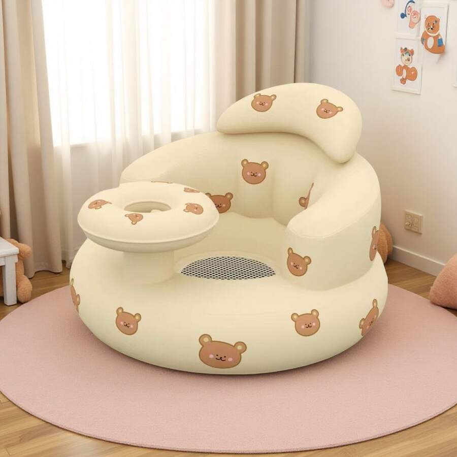 1pc Inflatable Sit-Up Chair For Baby Boys/Girls, Portable Inflatable Sofa Chair With Air Pump, Bathtub Seat
