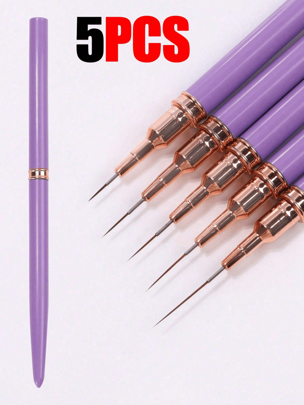 5pcs Professional Detail Nail Paint Liner Brush Set,5 Small Polish Design Technique Nail Tip Fine Line Stripe Brush, 7/9/11/ 15/20mm Tight Body Length Brush Nail Drawing Pencil(Purple)