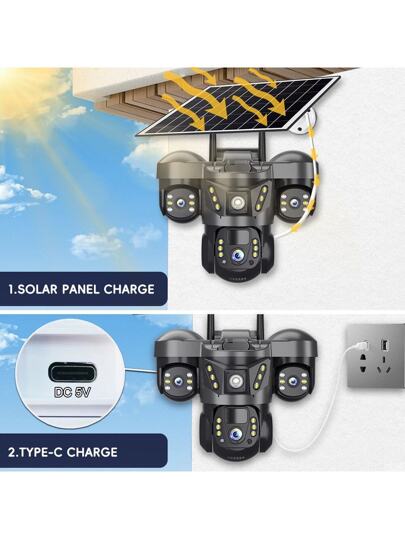 SWVW 15MP WiFi Solar IP Camera CCTV Triple Lens Screen PTZ Auto Tracking Curious Security Surveillance V380 Pro Camera, Outdoor Indoor Home Cameras, Wireless Ring ,None Cameras,CCTV Cameras,Pet ,Smart Automatic Tracking, Alarm Night Vision view 3