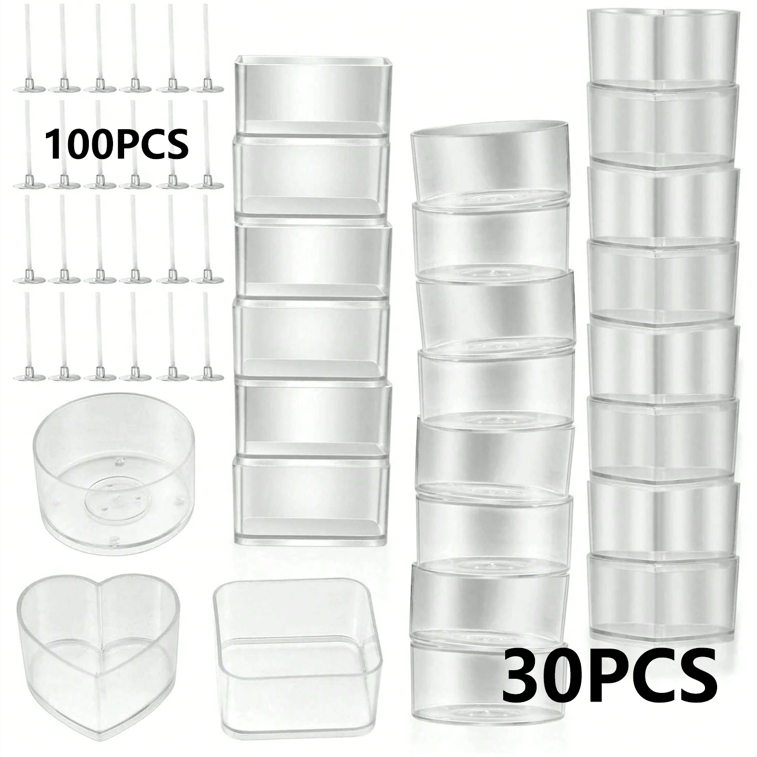 130 piezas Juego de candelabros y mechas, 30 piezas Portavelas de té, 100 piezas Mechas de vela, Tazas de plástico para velas de té, Portavelas, Molde de rack para derretir cera, Kit de fabricación de velas DIY, Suministros para hacer velas