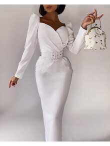 Sophisticated White Bodycon Dress - 白色 - 查看 1
