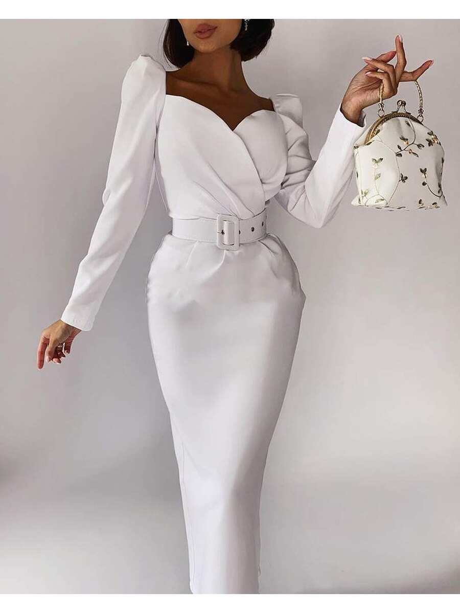 Sophisticated White Bodycon Dress - 白色 - 查看 1