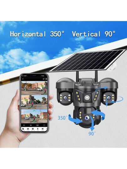 SWVW 15MP WiFi Solar IP Camera CCTV Triple Lens Screen PTZ Auto Tracking Curious Security Surveillance V380 Pro Camera, Outdoor Indoor Home Cameras, Wireless Ring ,None Cameras,CCTV Cameras,Pet ,Smart Automatic Tracking, Alarm Night Vision view 11