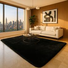 超柔軟鬆羽絨地毯，有多種尺寸和顏色可選擇，防滑室內地毯，適用於幼兒房、書房、更衣間和家居裝飾 - 黑色 - 查看 3