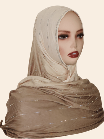 1pc Women's Ombre Striped Print Rhinestone Embellished Malaysian Hijab, Elegant Middle Eastern Style