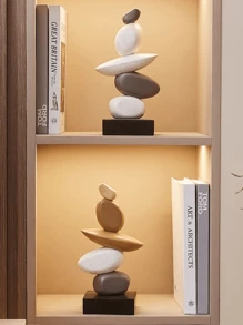 1件叠石雕塑 - 抽象平衡岩石艺术树脂雕塑，5.5英寸，时尚优雅设计，桌面装饰摆件，适合作为家居和办公礼品、生日礼物、毕业礼物（由于产品尺寸相对较小，请在购买前查看尺寸详情）