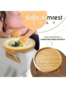 9-Inch Vintage Hardwood Bamboo Sofa Armrest Tray - Foldable, No Assembly Required, No Electricity Needed, Pine Wood Panel