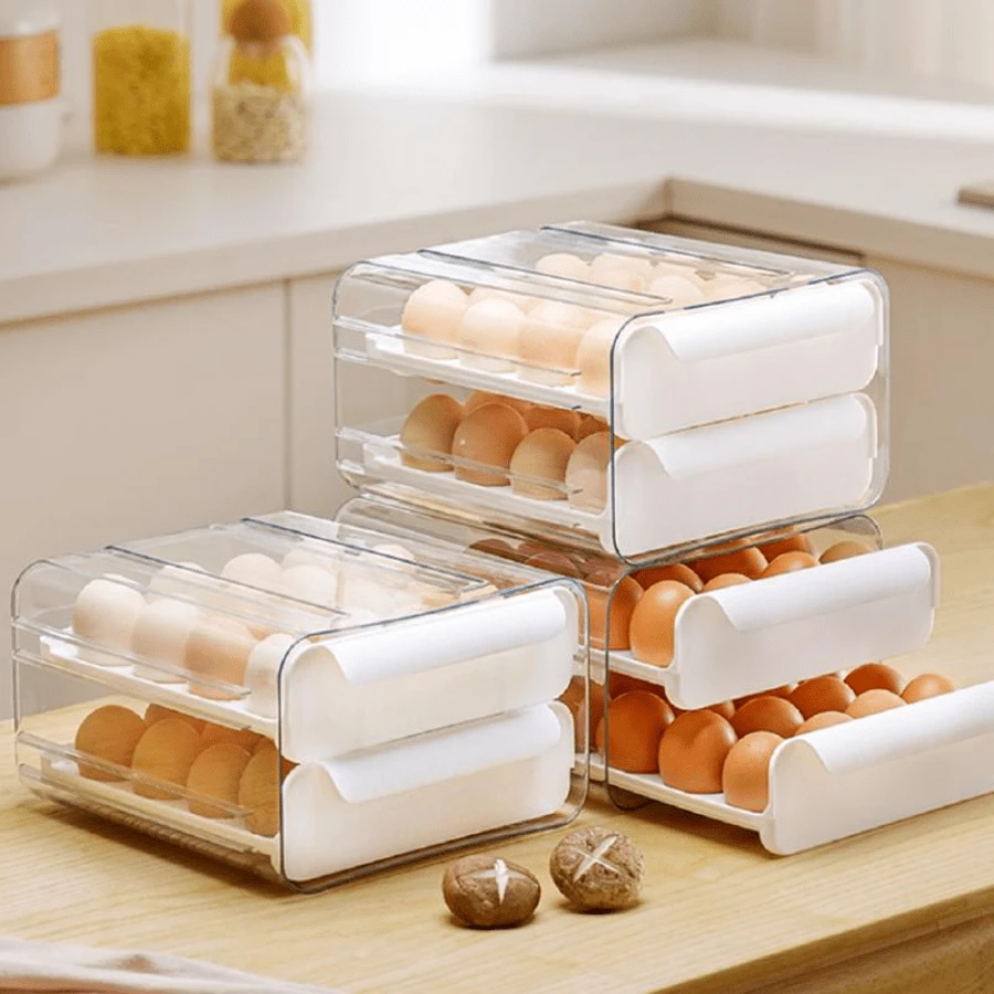 Livingandhome Double-Layer 32-Piece Eggs Storage Drawer Box, A Recommended Item For Kitchen Or Refrigerator Storage