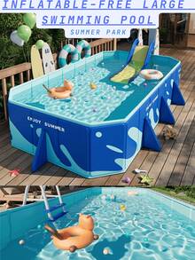 1pc Foldable Rectangular Swimming Pool, Large Non-Inflatable Swimming Pool, Family Mobile Water Park, Available In Multiple Sizes, Suitable For Whole Family, Summer Yard Water Entertainment, Party Pool, Foldable And Easy To Store, Multi-Component Design, Suitable For Yard And Backyard Entertainment, Can Be Used All Year Round.